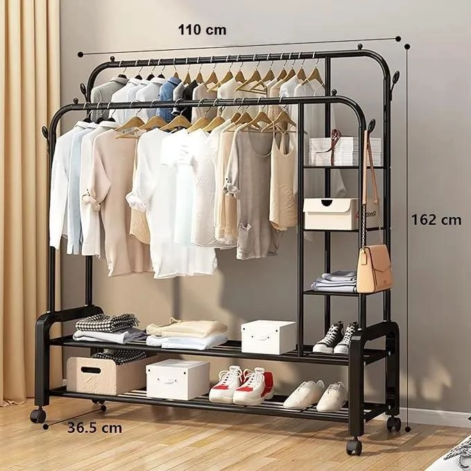 PERCHERO ORGANIZADOR DOBLE DE METAL COLOR NEGRO PARA ROPA - 2