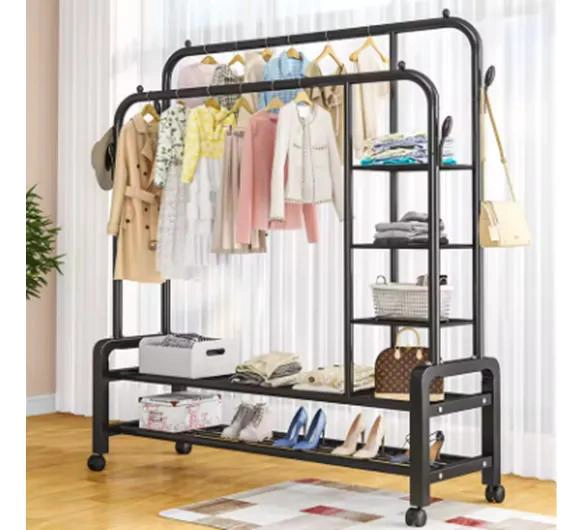 PERCHERO ORGANIZADOR DOBLE DE METAL COLOR NEGRO PARA ROPA - 5