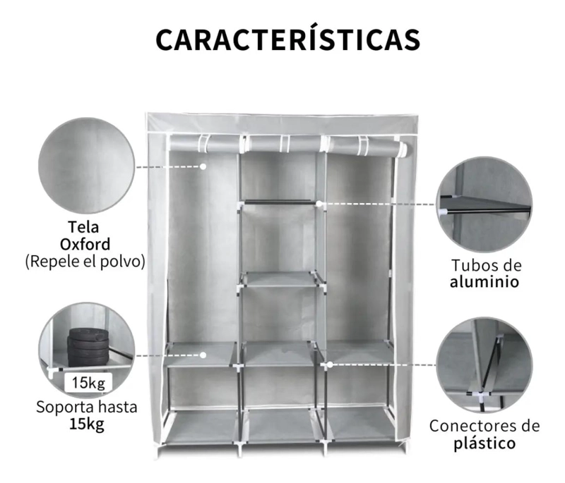 CLOSET ORGANIZADOR ARMABLE Y TRANSPORTABLE DE TELA PARA ROPA - 3