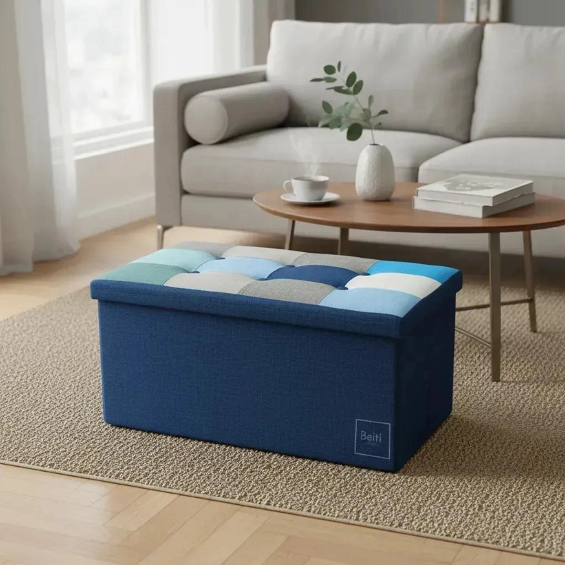 PUFF BAUL PLEGABLE ORGANIZADOR CON TELA RESISTENTE AZUL MIX 76X38 CM - 1