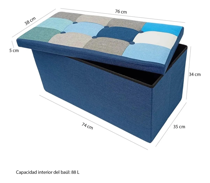 PUFF BAUL PLEGABLE ORGANIZADOR CON TELA RESISTENTE AZUL MIX 76X38 CM - 2