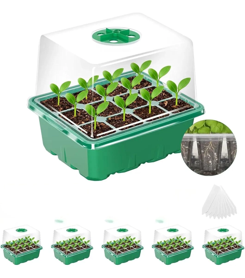 KIT DE 5 BANDEJAS PARA ALMACIGOS CON 12 CELDAS PARA GERMINACION - 1