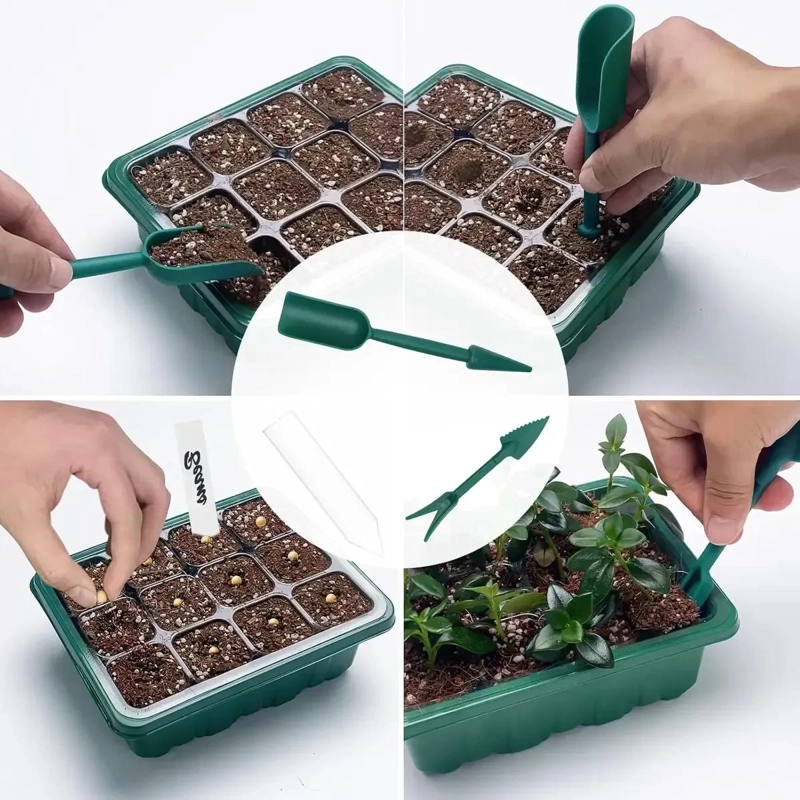 KIT DE 5 BANDEJAS PARA ALMACIGOS CON 12 CELDAS PARA GERMINACION - 2