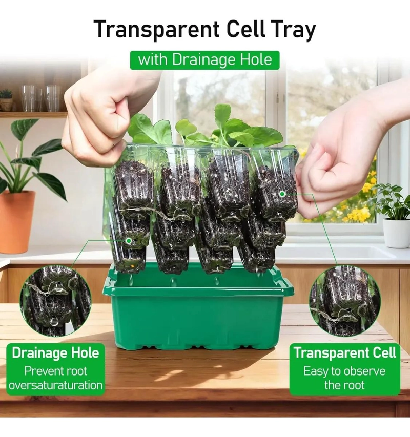 KIT DE 5 BANDEJAS PARA ALMACIGOS CON 12 CELDAS PARA GERMINACION - 4