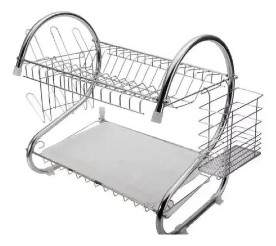 ORGANIZADOR DE PLATOS DE ACERO INOXIDABLE CON 2 NIVELES PARA ESCURRIR - 1