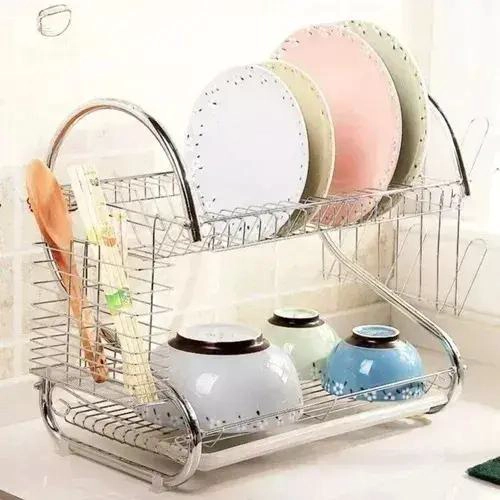 ORGANIZADOR DE PLATOS DE ACERO INOXIDABLE CON 2 NIVELES PARA ESCURRIR - 3