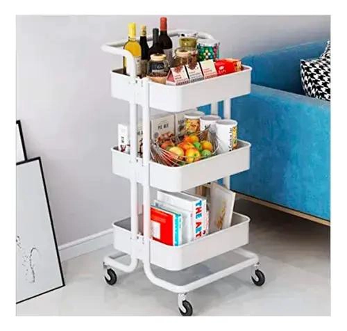 CARRITO ORGANIZADOR CON RUEDAS Y TRES NIVELES DE ESTANTES PARA ALMACENAMIENTO - 4