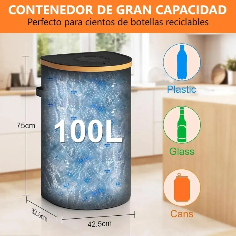 CUBO DE BASURA PLEGABLE PARA RECICLAJE DE BOTELLAS PLASTICAS - 2