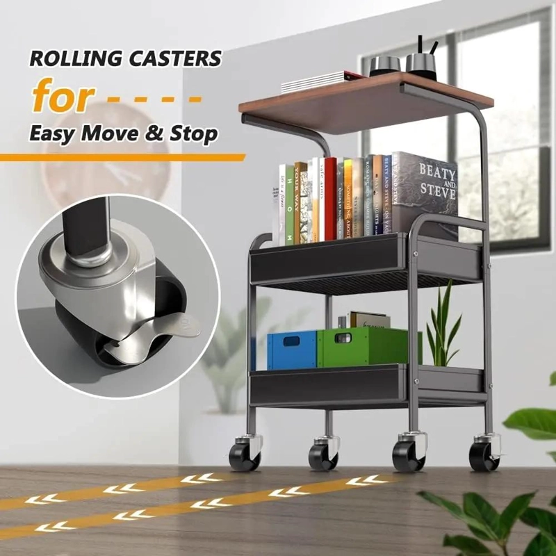 CARRITO ORGANIZADOR METALICO DE 3 NIVELES CON RUEDAS COLOR NEGRO - 3