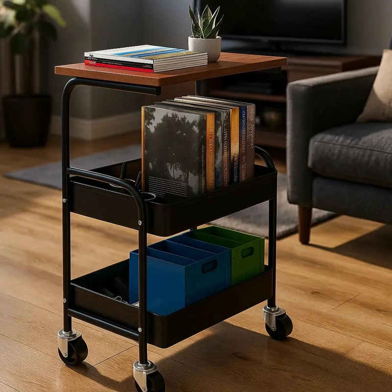 CARRITO ORGANIZADOR METALICO DE 3 NIVELES CON RUEDAS COLOR NEGRO - 4