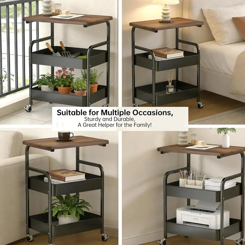 CARRITO ORGANIZADOR METALICO DE 3 NIVELES CON RUEDAS COLOR NEGRO - 5