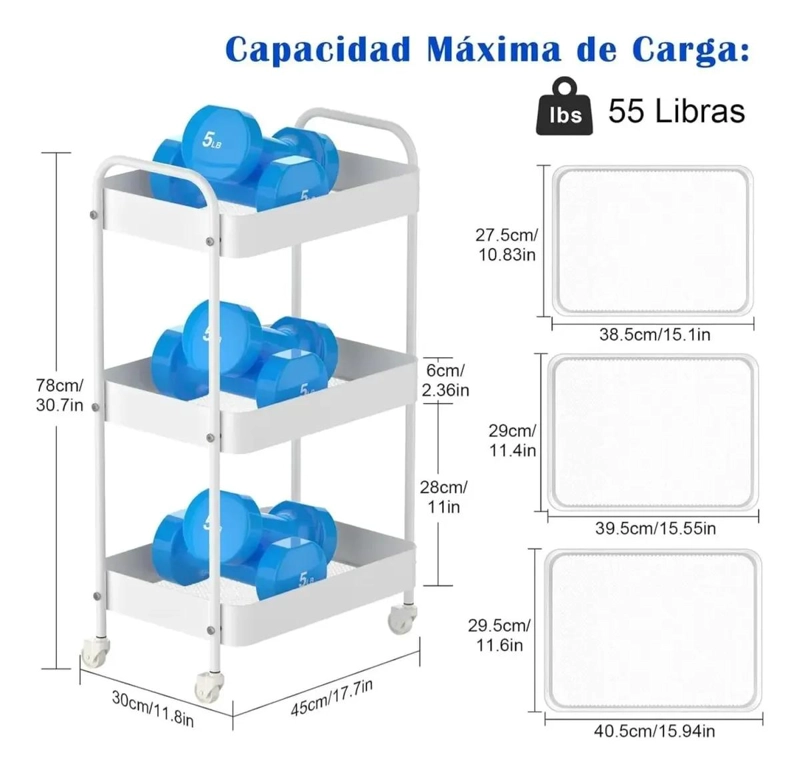 CARRO ORGANIZADOR MULTIUSO CON RUEDAS Y TRES NIVELES DE ALMACENAMIENTO - 2