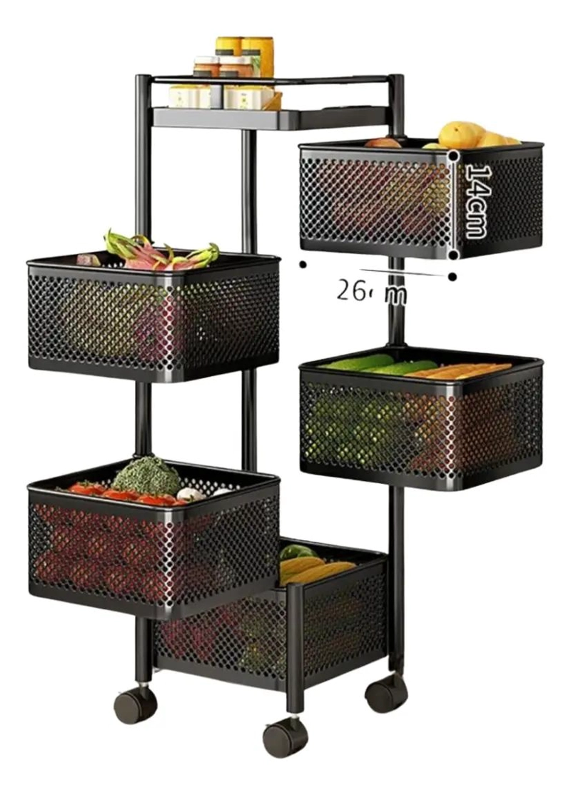 CARRITO ORGANIZADOR METALICO CON 5 CESTAS GIRATORIAS PARA FRUTAS Y VERDURAS - 2