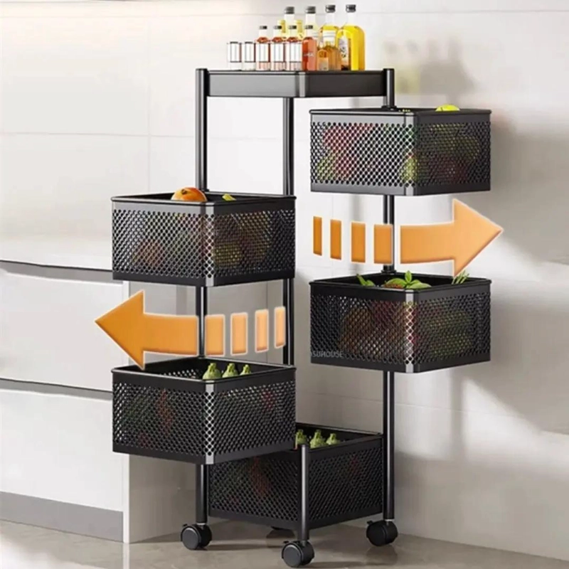 CARRITO ORGANIZADOR METALICO CON 5 CESTAS GIRATORIAS PARA FRUTAS Y VERDURAS - 4
