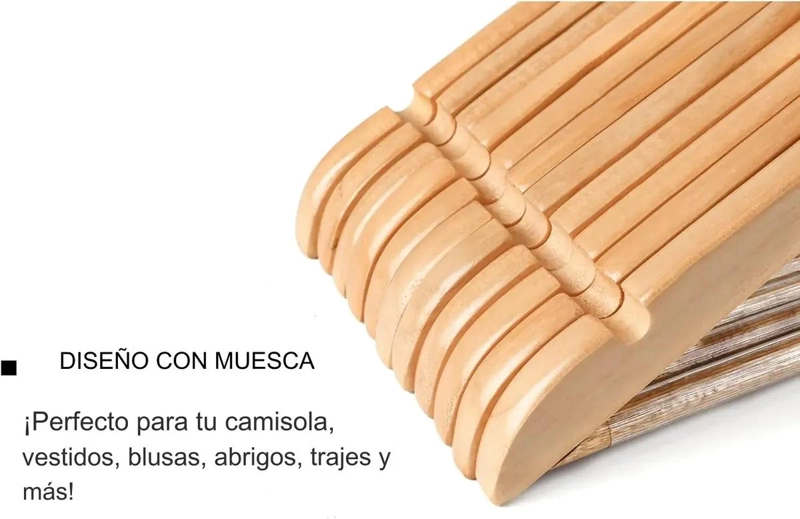 SET DE 30 COLGADORES DE MADERA ANTIDESLIZANTES PARA ROPA - 2