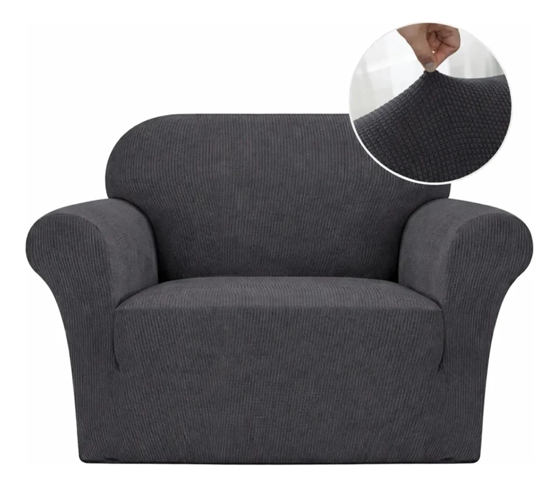 FUNDA PROTECTORA PARA SOFA DE UN CUERPO EN TELA CUADRILLE GRIS - 1