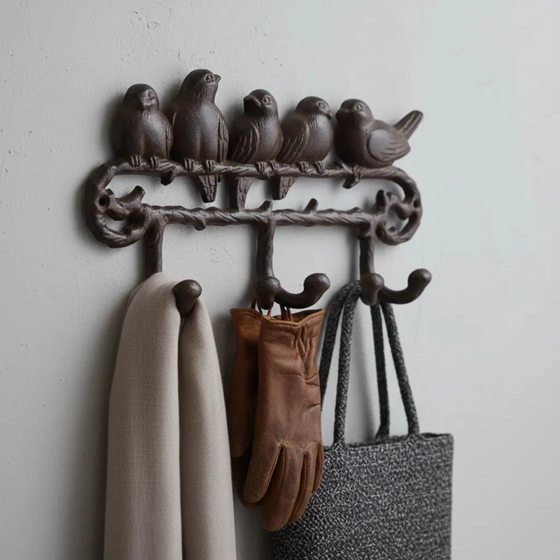 PERCHERO DE PARED CON DISEÑO DECORATIVO DE PAJARITOS EN METAL - 2