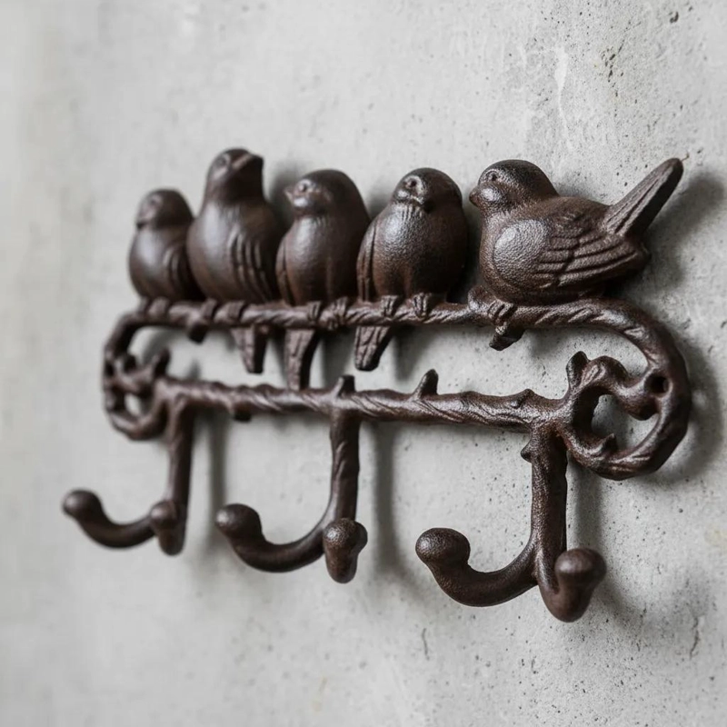 PERCHERO DE PARED CON DISEÑO DECORATIVO DE PAJARITOS EN METAL - 3