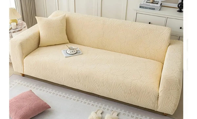 FUNDA PROTECTORA ELASTICA PARA SOFA DE 3 CUERPOS CON DISEÑO DE HOJAS - 1