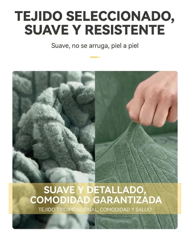 FUNDA PROTECTORA ELASTICA PARA SOFA DE 3 CUERPOS CON DISEÑO DE HOJAS - 3