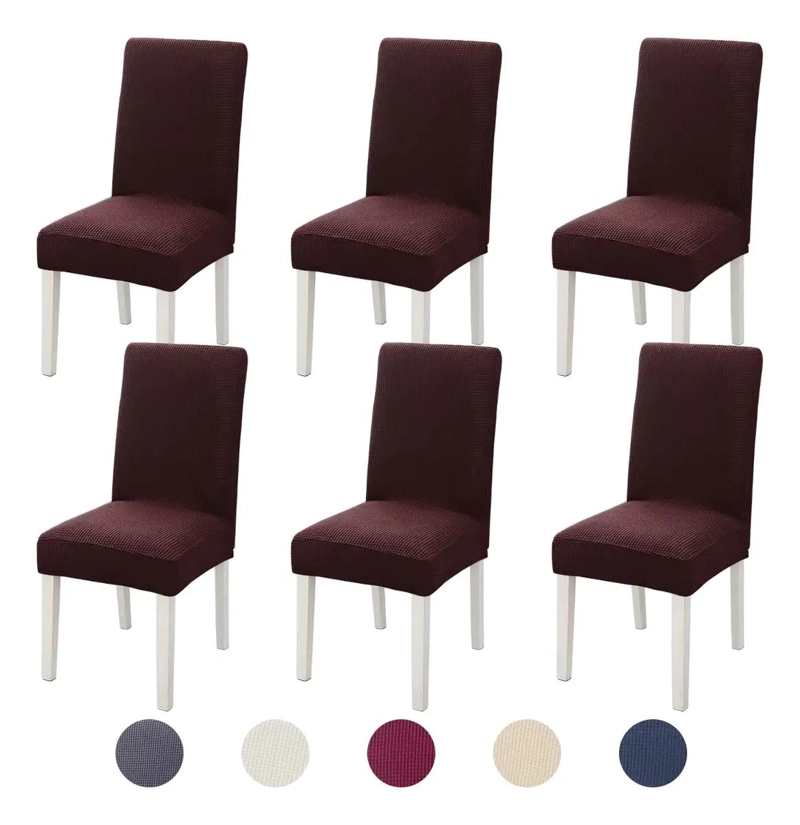 SET DE 6 FUNDAS ELASTICAS PARA SILLAS DE COMEDOR CON DISEÑO CUADRICULADO - 1