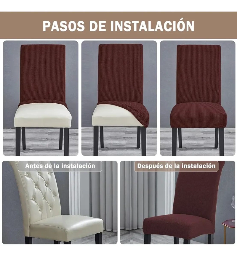 SET DE 6 FUNDAS ELASTICAS PARA SILLAS DE COMEDOR CON DISEÑO CUADRICULADO - 5