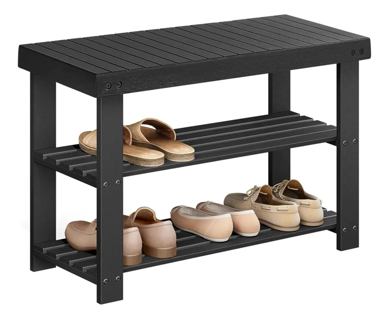 BANCO ZAPATERO ORGANIZADOR DE BAMBU CON DISEÑO NEGRO ELEGANTE - 2