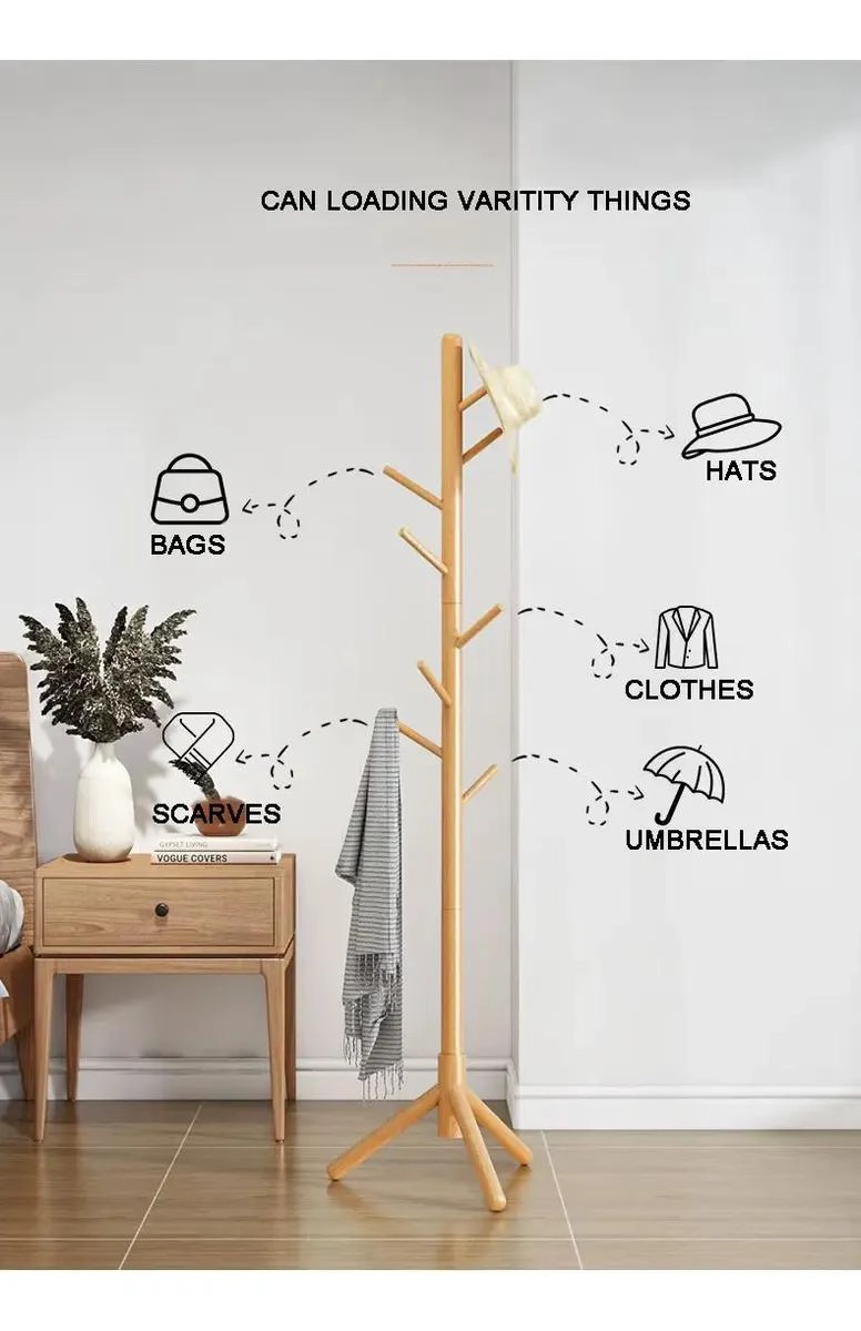 PERCHERO DE PIE ORGANIZADOR DE MADERA CON SOPORTE RESISTENTE 170 CM - 3