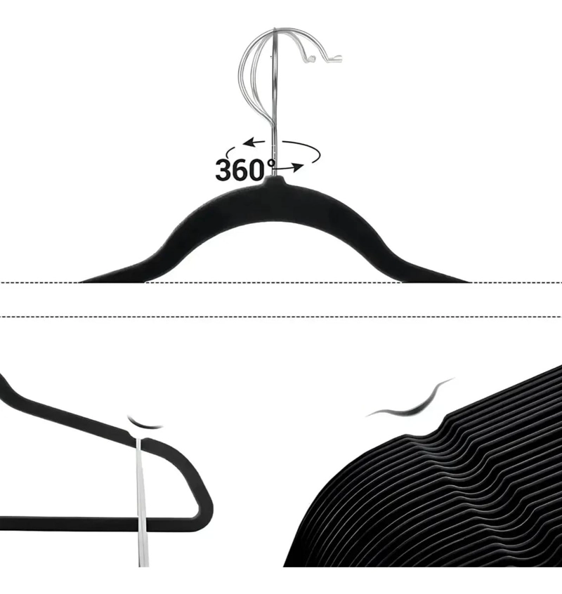 SET DE 60 PERCHAS DE TERCIOPELO PARA ROPA SECA Y HUMEDA CON DISEÑO ANTIDESLIZ - 3