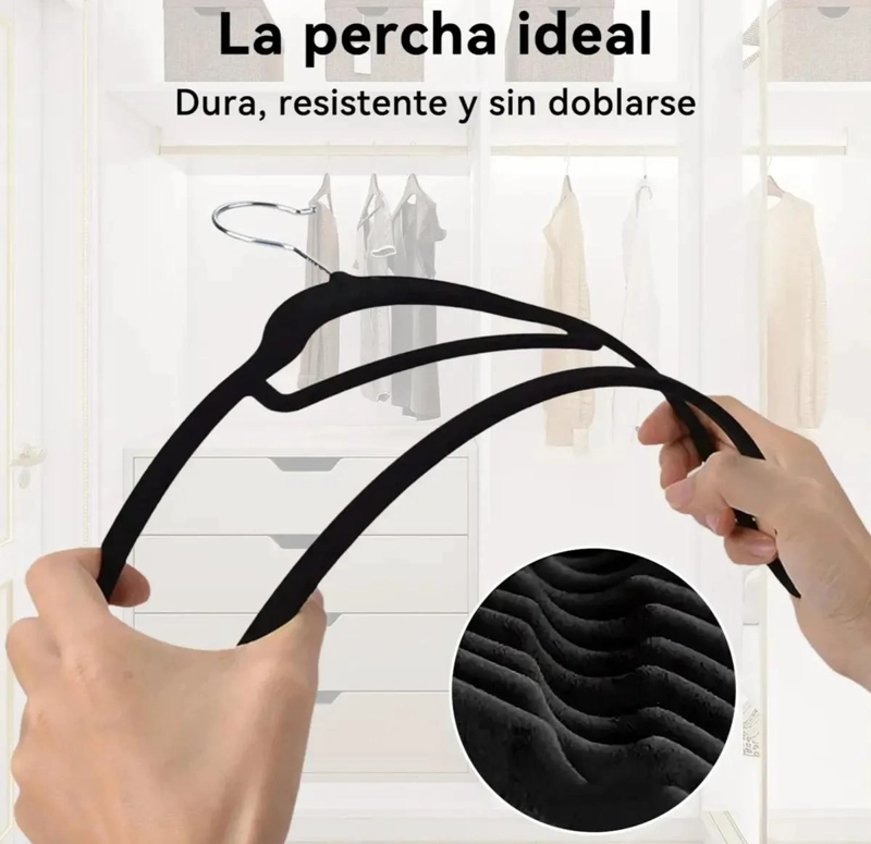 SET DE 60 PERCHAS DE TERCIOPELO PARA ROPA SECA Y HUMEDA CON DISEÑO ANTIDESLIZ - 5