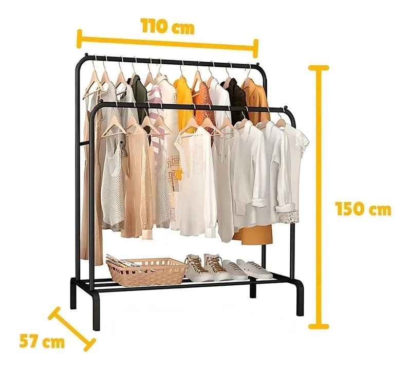 COLGADOR DE ALUMINIO NEGRO CON DOBLE BARRA PARA ROPA - 3