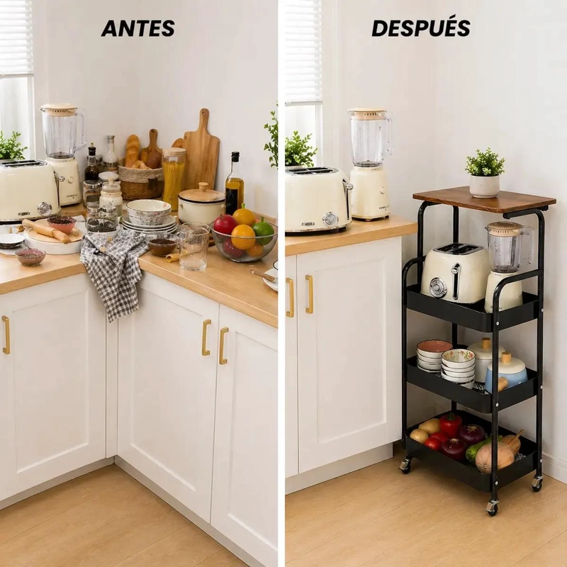 ESTANTE CARRITO ORGANIZADOR PARA COCINA CON RUEDAS Y 4 NIVELES - 2