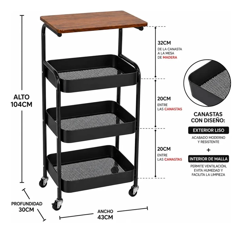 ESTANTE CARRITO ORGANIZADOR PARA COCINA CON RUEDAS Y 4 NIVELES - 4