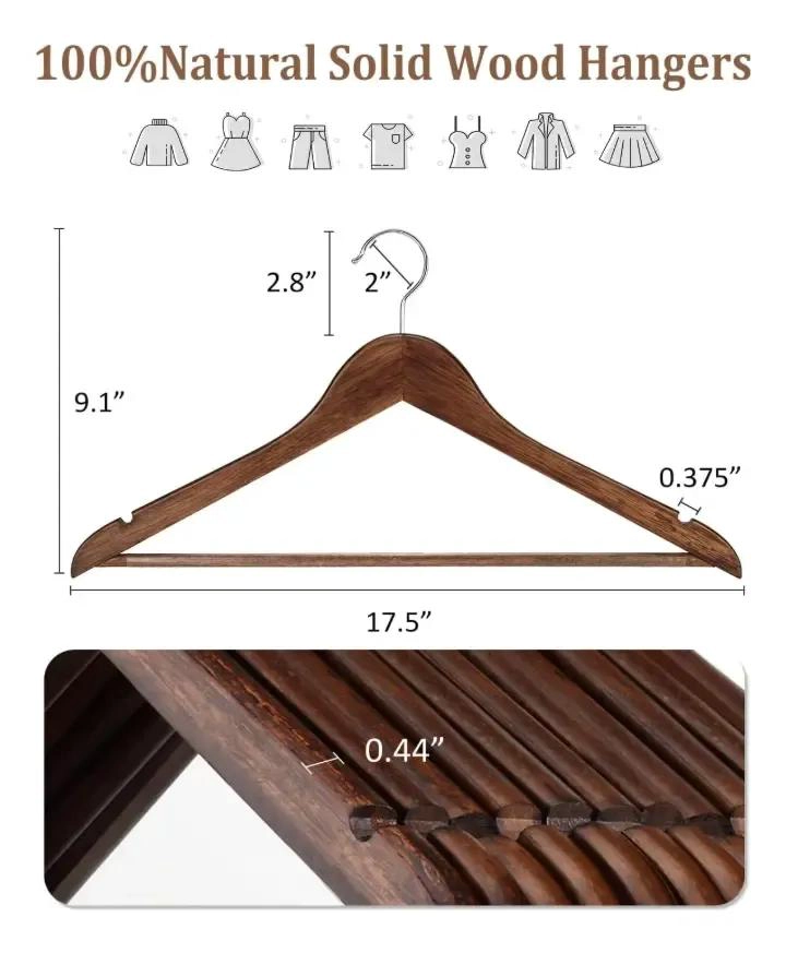 SET DE 20 COLGADORES DE MADERA PARA ROPA RESISTENTES Y DURADEROS - 4
