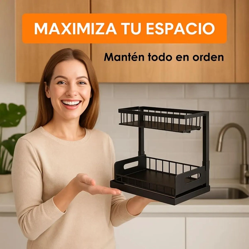ORGANIZADOR DE ACERO BAJO LAVAPLATOS CON 2 NIVELES DESLIZABLES - 2