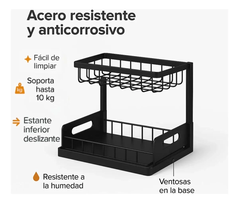ORGANIZADOR DE ACERO BAJO LAVAPLATOS CON 2 NIVELES DESLIZABLES - 3