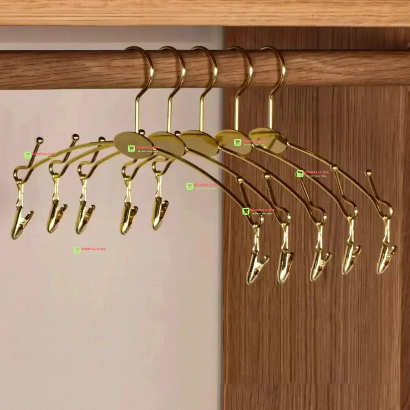 SET DE 20 COLGADORES METALICOS DORADOS PARA ROPA Y LENCERIA DE 28 CM - 4