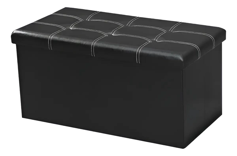 BANQUETA PUFF SILLON DE CUERO SINTE TICO NEGRO CON BAUL ORGANIZADOR - 1