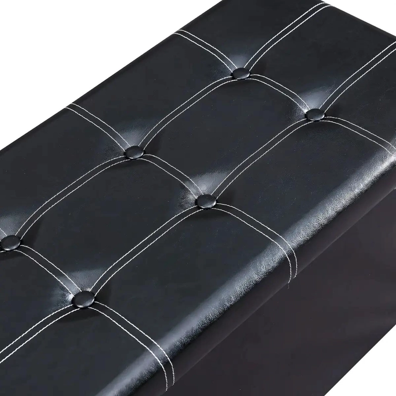 BANQUETA PUFF SILLON DE CUERO SINTE TICO NEGRO CON BAUL ORGANIZADOR - 3
