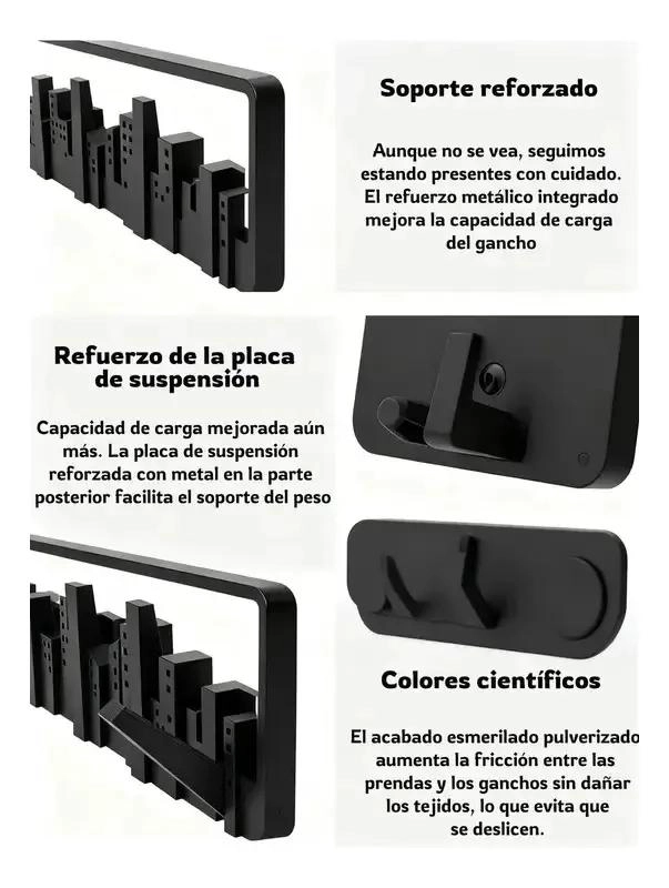PERCHERO DE PARED CON 5 GANCHOS PARA COLGAR ABRIGOS Y ROPA - 3