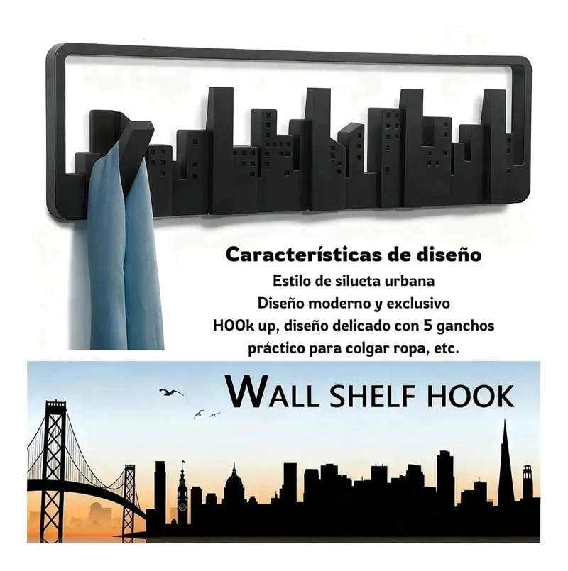PERCHERO DE PARED CON 5 GANCHOS PARA COLGAR ABRIGOS Y ROPA - 4