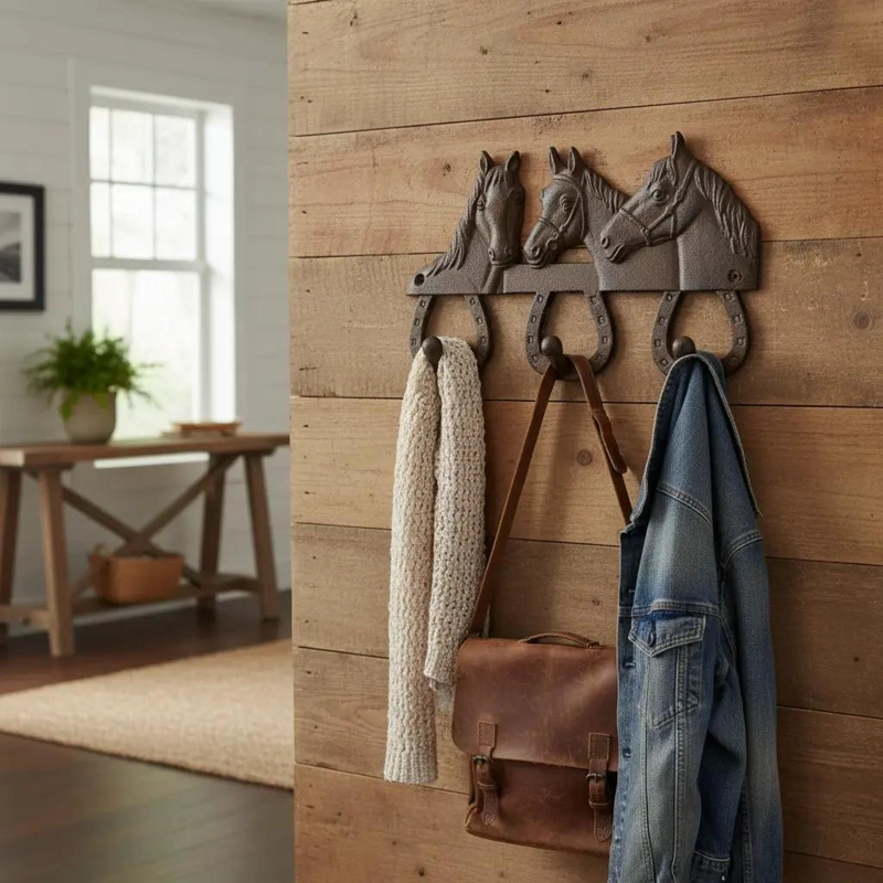 PERCHERO DE PARED CON DISEÑO DECORATIVO DE CABALLOS EN RELIEVE - 2