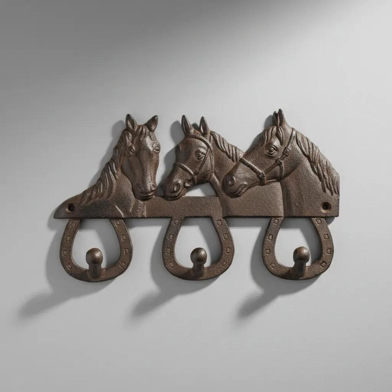 PERCHERO DE PARED CON DISEÑO DECORATIVO DE CABALLOS EN RELIEVE - 4