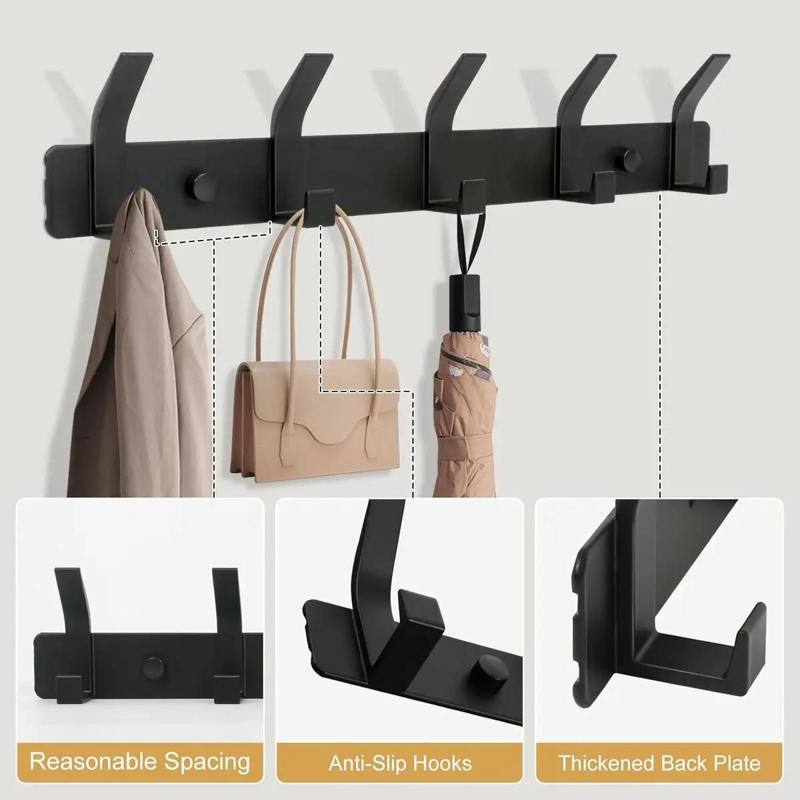 PERCHERO DE PARED CON GANCHOS DE METAL PARA TOALLAS Y ROPA - 3