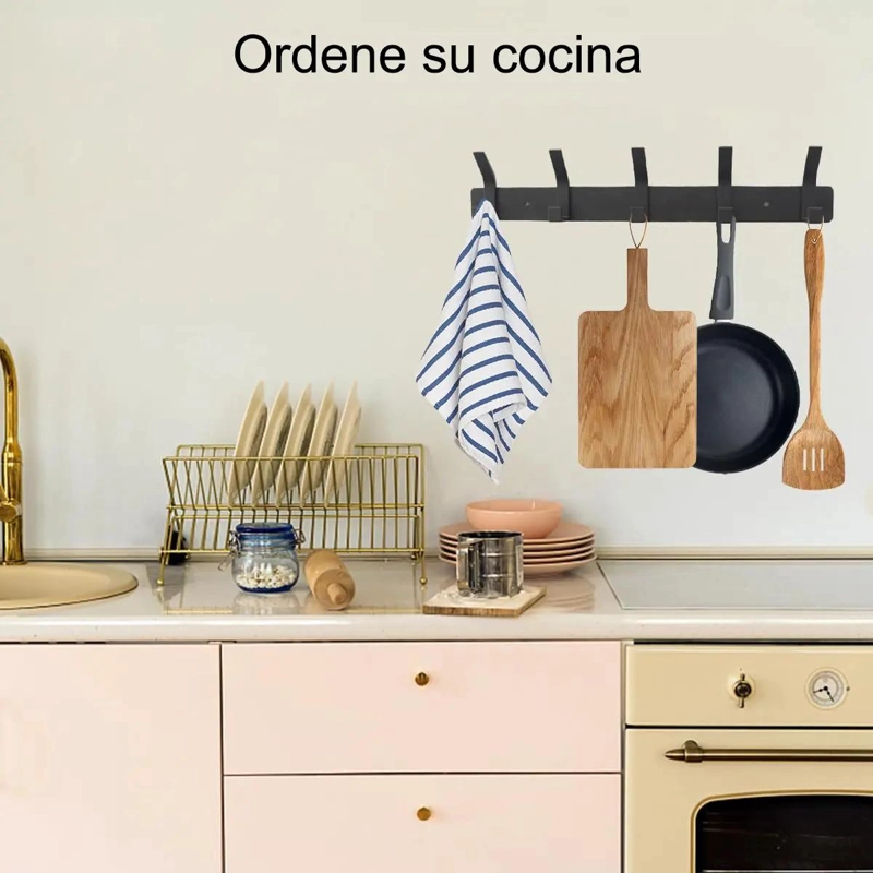 PERCHERO DE PARED CON GANCHOS DE METAL PARA TOALLAS Y ROPA - 5