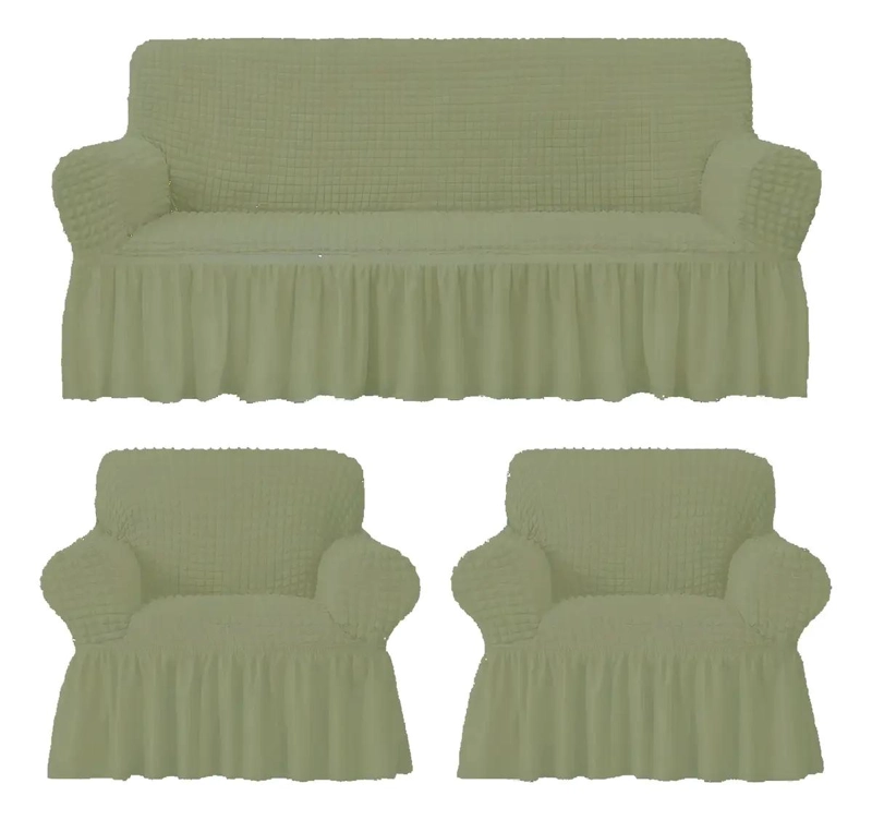 FUNDA ELASTIZADA PARA SOFA DE ALGODON TURCO EN VERDE CLARO - 1