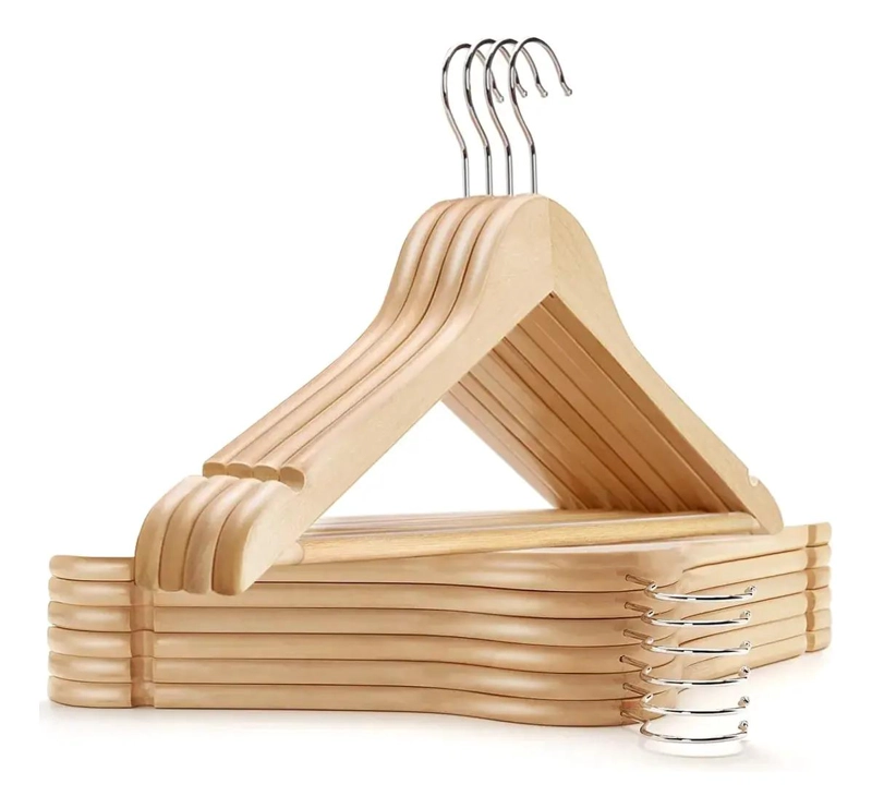 SET DE 50 COLGADORES DE MADERA CON GANCHO ANTIDESLIZANTE PARA ROPA - 1