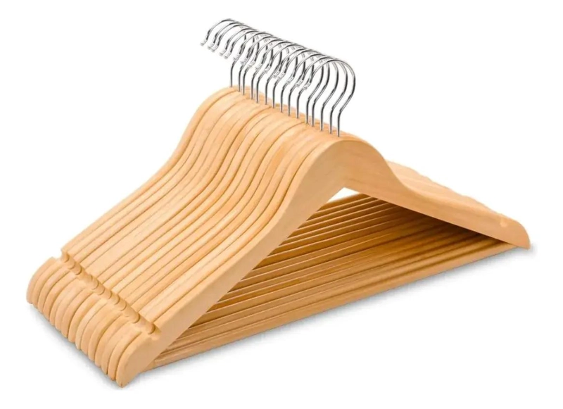 SET DE 50 COLGADORES DE MADERA CON GANCHO ANTIDESLIZANTE PARA ROPA - 2