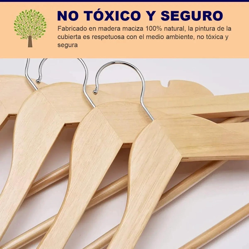 SET DE 50 COLGADORES DE MADERA CON GANCHO ANTIDESLIZANTE PARA ROPA - 4