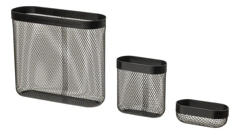 SET DE 3 CESTOS ORGANIZADORES DE PARED EN METAL BLANCO Y NEGRO 24X21 CM - 1
